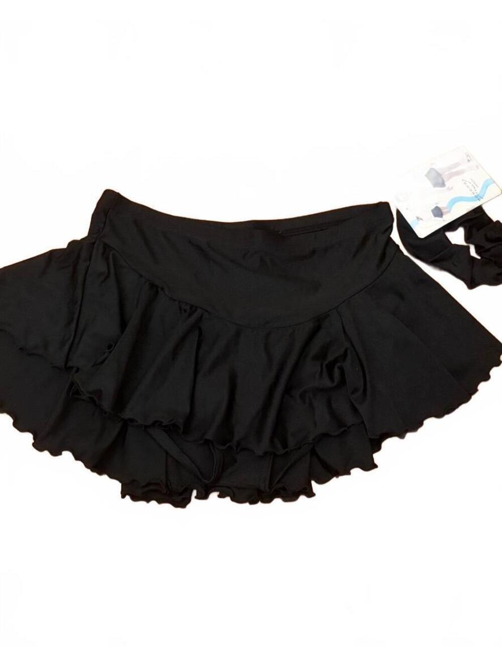 Mondor Black Figure Skating Skirt with Attached Shorts and Scrunchie